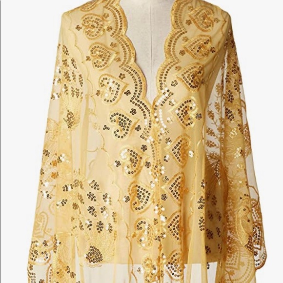 Peacocks Sequin Cape Evening Shawl Wrap - Picture 4 of 13